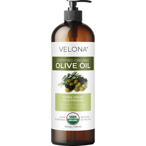 velona USDA Certified Organic Olive Oil - 64 Fl Oz | 100% Pure and Natural Carrier Oil | Extra Virgin, Unrefined, Cold Pressed | Cooking, Dressing, Face, Hair, Body & Skin Care | Use Today - Enjoy Results
