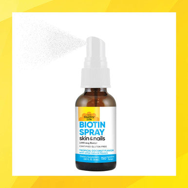 Country Life Biotin Spray 2Mg/2 000Mcg - Tropical Coconut Flavor - May Help Support Healthy Hair Skin And Nails - B Vitamins - Keratin - Easy Absorption