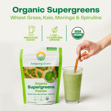 Amazing Grass Super Greens Booster: Greens Powder with Spirulina, Moringa, Wheat Grass & Kale Smoothie Booster, Chlorophyll Providing Greens, 5.29ounce