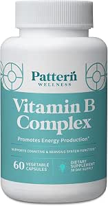 Pattern Wellness Vitamin B Complex Complete B Vitamins with Folate B6 B12 Supports Energy Brain and Heart Health NonGMO 60 Capsules