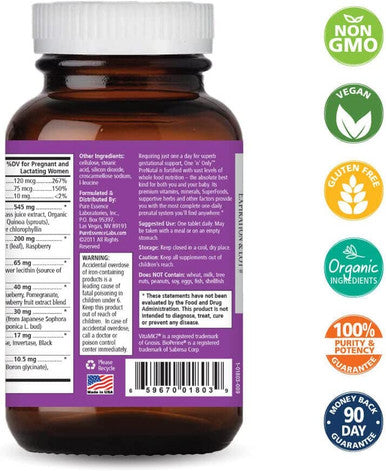 Pure Essence Labs One n Only Prenatal Vitamins - One a Day Multivitamin Support with Iron, Natural Herbs, Superfoods and Folate - 30 Tablet