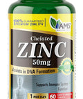 America Medic and Science Chelated Zinc 50 Mg Supplements (1 Pack Of 60 Tablets) Immune Booster And Powerful Antioxidant Pills For Adults Men And Women Highly Absorbable Mineral, Improves Mood and Sleep