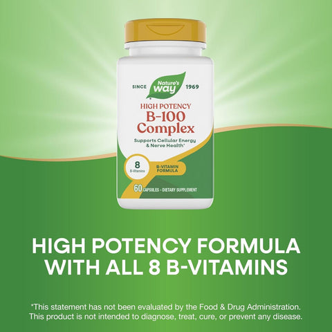 NatureS Way B100 Complex Supports Cellular Energy And Nerve Health 8 BVitamins 60 Capsules (Packaging May Vary)