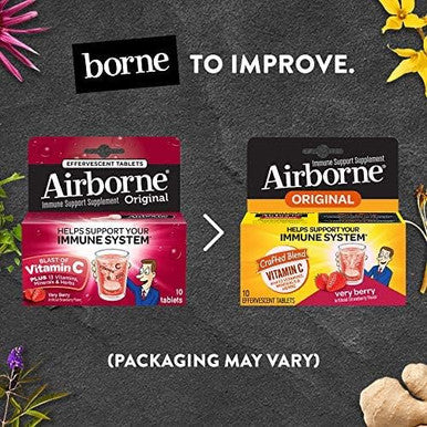 Airborne Very Berry Effervescent Tablets 10 Count 1000Mg Of Vitamin C Immune Support Supplement (Packaging May Vary) (Pack Of 6)