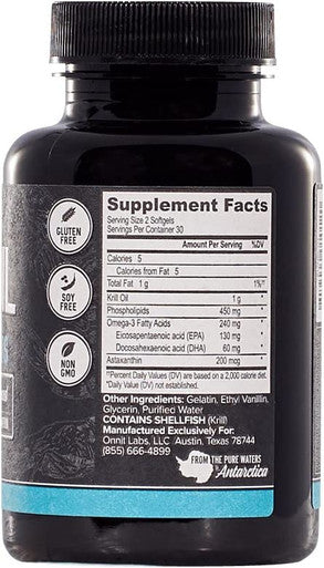 ONNIT Antarctic Krill Oil 1000mg Per Serving No Fishy Smell or Taste Packed with Omega3s EPA DHA Astaxanthin Phospholipids Supports Healthy Joints Brain Heart and Blood Pressure