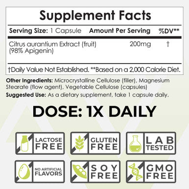 Nootropics Depot Apigenin Capsules | 200mg | 30 Count | >98% Apigenin | Supports Healthy Levels
