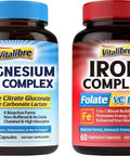 Iron Complex Supplement 60 Capsules and 6 in 1 Magnesium Complex Supplement 120 Capsules NonGMO Gluten