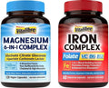 Iron Complex Supplement 60 Capsules and 6 in 1 Magnesium Complex Supplement 120 Capsules NonGMO Gluten