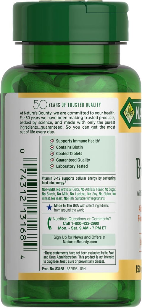 Nature'S Bounty Super B Complex With Vitamin C & Folic Acid Immune & Energy Support 150 Tablets - Pack Of 2