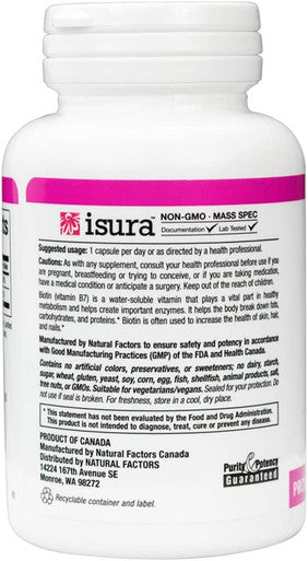 Natural Factors Biotin 5000mcg Promotes Healthy Hair Nails 60 Vegetarian Capsules