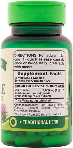 Nature's Truth Milk Thistle Seed Extract 1000 mg Quick Release Capsules - 100 ct, Pack of 2
