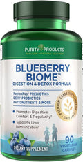 Blueberry Biome by Purity Products Digestion Detox Formula Promotes a Healthy MicroBiome More PreforPro Prebiotic DE111 Probiotic BroccoRaphanin Antioxidant Fruit Veggie Blend 90 Caps