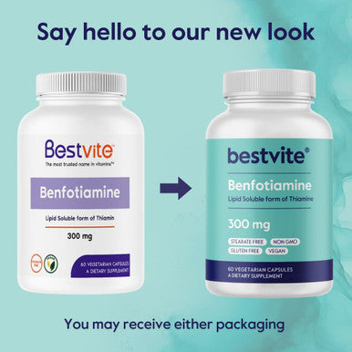 Bestvite Benfotiamine 300mg 180 Vegetarian Capsules 60x3 No Stearates No Silicon Dioxide Vegan Non GMO Gluten