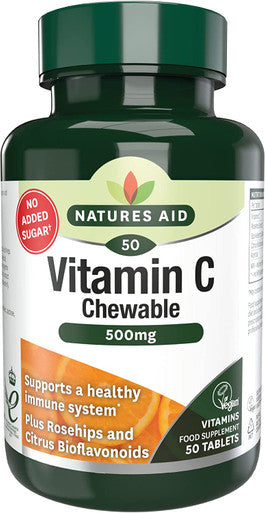 Natures Aid Chewable Vitamin C 500 mg Sugar Free Suitable for Vegans 50 Tablets