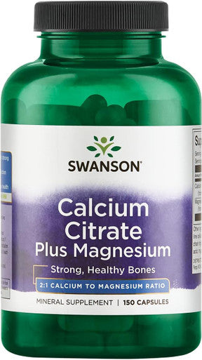 Swanson Calcium Citrate Plus Magnesium - Mineral Supplement Promoting Strong Bones Energy Production & Muscle Relaxation - May Support Cardiovascular Health - (150 Capsules)