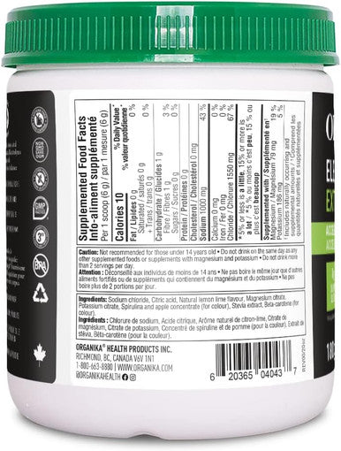 Organika Electrolytes Extra-Strength Powder- Lemon Lime- High In Sodium For Sport Recovery - Saltier Taste, Sugar- Hydration And Electrolyte Replenishment - 180G - 30 Servings