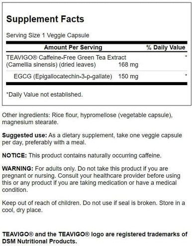 Swanson Teavigo Green Tea Extract 90% Egcg 30 Veg Capsules (3 Pack)