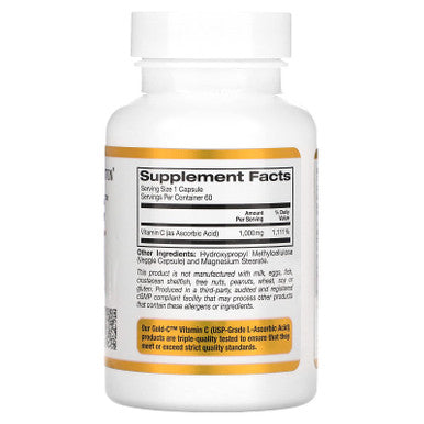 California Gold Nutrition Gold C, Usp Grade Vitamin C, 1,000 Mg, 60 Veggie Capsules