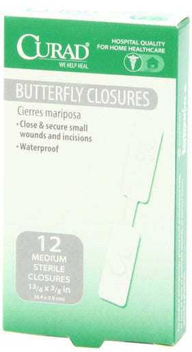 Curad Waterproof Butterfly Adhesive Bandages 1.75" x .375" 12 Count