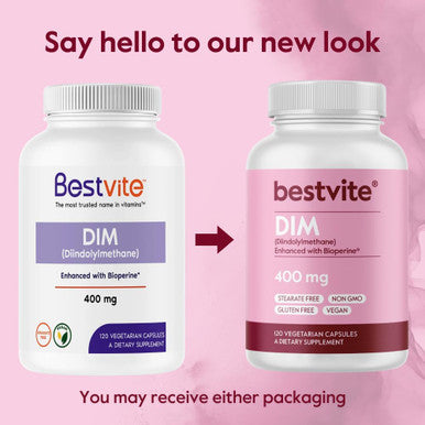 Bestvite DIM (Diindolylmethane) 400mg with Bioperine (120 Vegetarian Capsules) - No Stearates - No Gelatin - Vegan - Non GMO - Gluten
