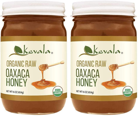 Kevala Organic Raw Oaxaca Honey - Natural Sweetener for Meals and Drinks with no Pesticides, Pure and Unprocessed Spread for Bread and Toast, Golden Nectar with no Sugar Added, Glass Jar 16 oz
