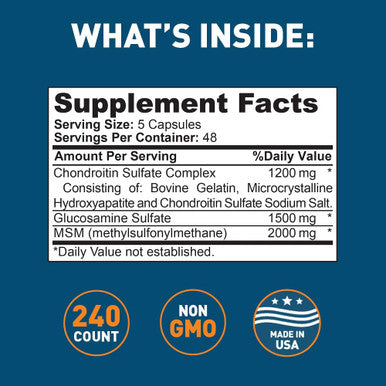 Dr. Tobias Joint Support Supplement with Chondroitin Sulfate Glucosamine and MSM 240 Capsules