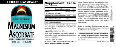 Source s Magnesium Ascorbate, 1000 Mg Tablet, 120 Count