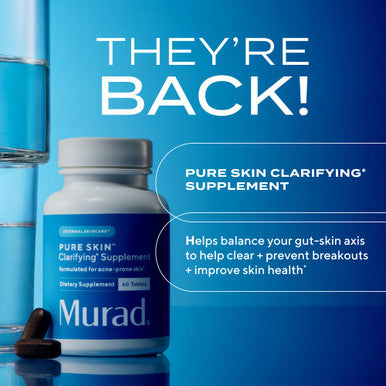 Murad Pure Skin Acne Supplements Clear Skin Support With Blend Of Vitamin A & B6 Zinc Amino Acids & Burdock Root Promotes Healthy Skin Oil Balance Gut Health & Stress Relief 60 Tablets