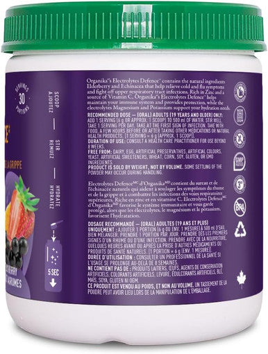 Organika Electrolytes Defence With Elderberry And Echinacea- Citrus Berry - Immune System Support, Sugar Hydration And Electrolyte Replenishment- 180G