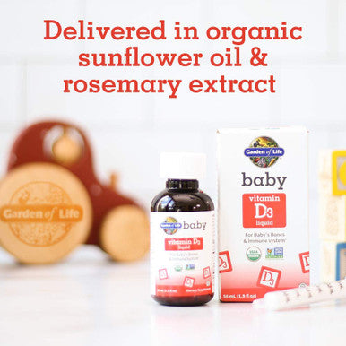 Garden of Life Baby Vitamin D3 Liquid 600 Iu (15 Mcg) Organic Liquid Vitamin D For Infants & Toddlers Support For Baby'S Bones & Immune System Gluten Free & Non-Gmo 56 Ml (1.9 Fl Oz) Liquid