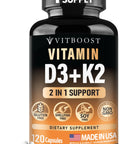 VITBOOST Vitamin D3 K2 Complex Easy to Swallow Vitamin D (D3) 5000 IU (125 mcg) and K2(MK7) 90 mcg NonGMO GlutenFree USA Made 120 Capsules