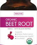 USDA Organic Beet Root Powder 120 Tablets 1350mg Beets Per Serving with Black Pepper for Extra Absorption Nitrate Supplement for Circulation Heart Health Super Athletic Performance No Capsules