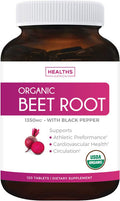 USDA Organic Beet Root Powder 120 Tablets 1350mg Beets Per Serving with Black Pepper for Extra Absorption Nitrate Supplement for Circulation Heart Health Super Athletic Performance No Capsules