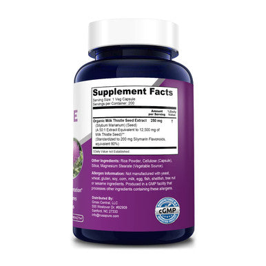 NusaPure Milk Thistle Extract 12500mg 200 Veggie Capsules (Vegetarian,Organic Milk Thistle, 50:1, Non-GMO, ) Max Strength - Standardized 80% Silymarin