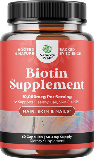 Natures Craft Pure + Potent Biotin Vitamins Promotes Hair Growth + Prevents Hair Loss - Introduces Better Skin + Hair + Nails - Natural Supplement for Men and Women- Helps Promote Faster Metabolism