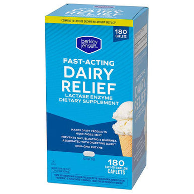 Berkley Jensen Maximum Strength Fast Acting Lactase Enzyme 9000 Fcc - Natural Dairy Relief Digestive Supplement - Helps Prevent Bloating Gas Loose Bowels Due To Lactose Intolerance 180 Tablets