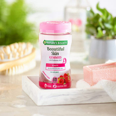 Nature's Bounty Beautiful Skin Gummies - Pack Of 60 Gummies 30 Day Supply - Including Zinc Vitamins C & E Biotin & Hyaluronic Acid - Support Your Beauty Routine - Vegan