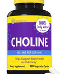 Innovix Labs Choline Supplement 550Mg Pure Choline Bitartrate For Brain Health Focus Memory Cognitive Development Fatty Liver And Mood Support For Women And Men 100 Capsules