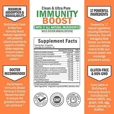 Immune Support Supplement with Vitamin C 1000mg Zinc Elderberry Ginger Beta Carotenes Immunity Boost for Adults Natural Immune Defense Antioxidant Vitamins by BioSchwartz 90 Capsules