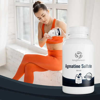 LongLifeNutri Agmatine Sulfate 500Mg - 180 Veg Caps | Pre-Workout | Nitric Oxide Supplement | Strength & Focus Booster | Supports Muscle Recovery