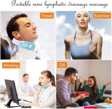 Ems Neck Acupoints Lymphvity Massager Device Electric Deep Tissue 3D Massage Usb Charge 12 Modes Neck Lymphatic Massager For Women Men (Blue)