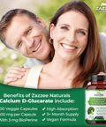 Zazzee Calcium D-Glucarate, 100 Vegan Capsules, 500 mg per Capsule, Contains 3 mg BioPerine for Enhanced Absorption, Plus Pure Broccoli Extract, Vegan, Non-GMO and All-Natural