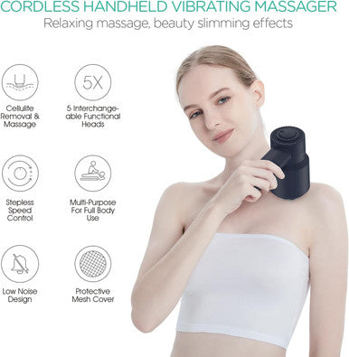 Handheld Cellulite Massager, Electric Cellulite Remover Body Sculpting Massager With 5 Replaceable Heads For Arm,Thigh,Calves, Cordless & Rechargeable Deep Tissue Massager Cm410, Blue