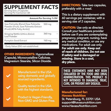 Havasu Nutrition Saw Palmetto Supplement With Stinging Nettle And Pumpkin Seed Extract - Advanced 3X Formula - Dht Blocker Urinary Health And Prostate Support For Mens Health - Vegan Non-Gmo Capsules 2 Month Supply