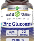 Amazing Nutrition Formulas Zinc Gluconate 50mg 250 Tablets Supplement | Non-GMO | Gluten | Made in USA