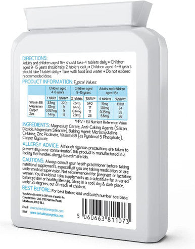 NeuroActive 120 highly bioavailable micro-tablets - Magnesium Citrate , Zinc Picolinate, Copper Glycinate & Vitamin B6 balanced for Children and Adults - superior absorption - vegan friendly - UK Made