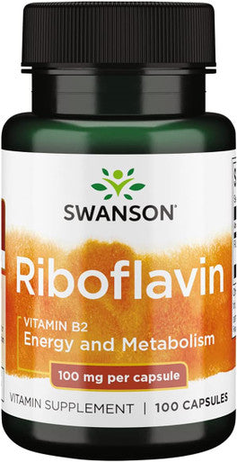 Swanson Vitamin B2 Supplement (Riboflavin) - Vitamin Supplement to Support Vision Health Aid Thyroid Function and Promote Energy Metabolism Support - (100 Capsules 100mg Each)