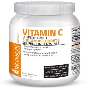 Buffered Vitamin C Powder Ascorbic Buffered with Ascorbate Soluble Fine Crystals Promotes Healthy Immune System and Cell Protection Powerful Antioxidant - 1 Kilogram (2.2 Lbs)