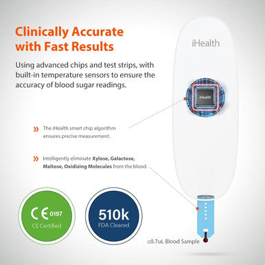 Ihealth Gluco+ Wireless Smart Blood Glucose Monitor Kit With App, 100 Glucometer Strips, 100 Lancets, 1 Blood Sugar Monitor, 1 Lancing Device, Portable Diabetes Testing Kit For Home Use