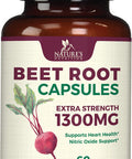 Nature's Nutrition Beet Root Capsules 1300mg Per Serving Natural Beetroot Powder Extract USA Bottled Vegan Herbal Nitrate Supplement Nitric Oxide Supports Natural Endurance and Energy NonGMO 60 Capsules
